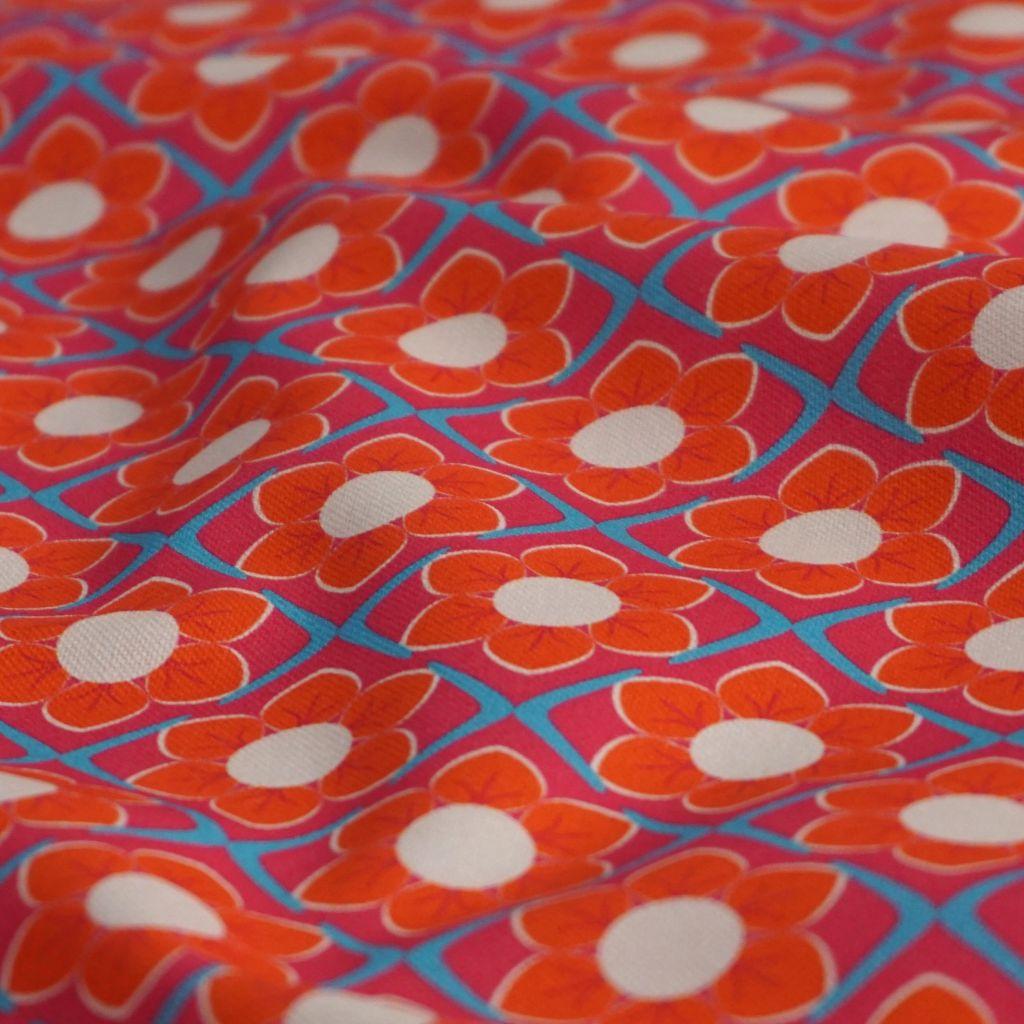 Dekostoff Canvas Retroblumen orange pink